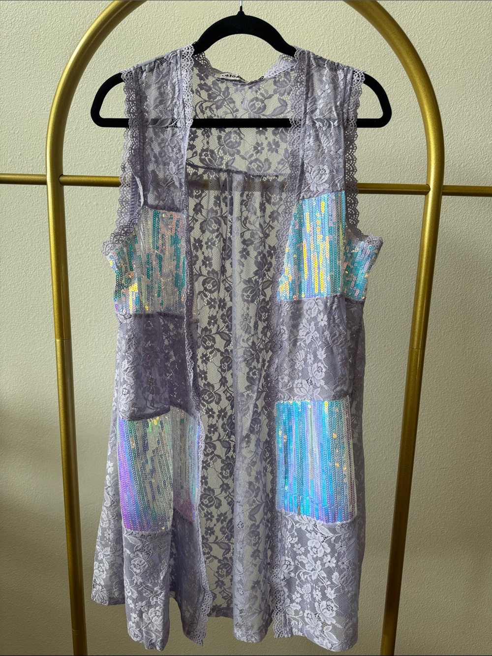 Lace Sequin Trim Sleeveless Vest - Lavender